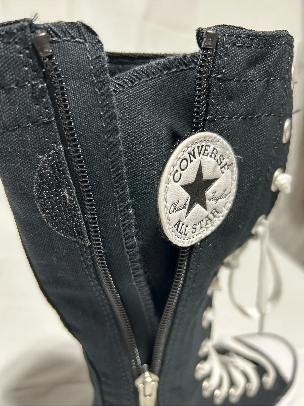 Size 13 Converse Black and White Knee-High Lace-Up Kids Sneakers